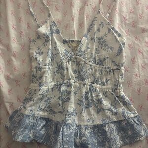 Elegant Blue and White Floral Women's Blouse